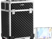 _Professional Makeup Case, Cosmetic Case, Mobile, 4 Wheels, 4 Tray, Telescopic Handle, Travel, Travel, Black