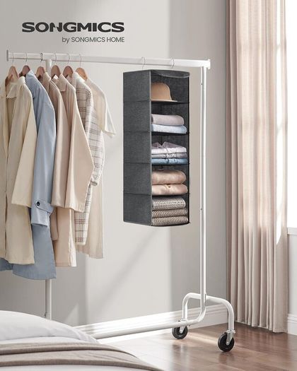 SONGMICS Hanging Wardrobe Storage Organiser Foldable - Brand New