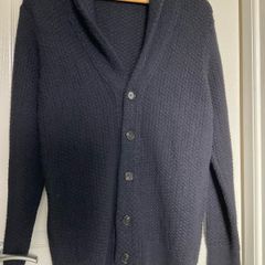 Zara Man Navy Blue Shawl Collar Button Front Cardigan Wool Blend Men medium