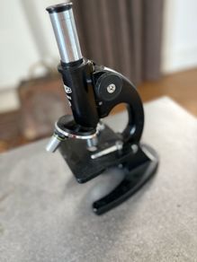 vintage Olympic Tokyo compound microscope in wooden box