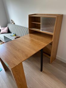 Extendable Dining Table, Natural, Rustic Style With Sideboard