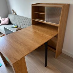 Extendable Dining Table, Natural, Rustic Style With Sideboard
