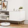 White Wood TV Stand for up to 65 Inch TV, 137cm TV Unit with 2 Cabinets and Open Shelves, Modern TV Console Table for Living Room,53.9 x 15.0 x 18.9 inches Image 6