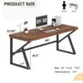 Wood Computer Desk 152cm, Rustic Home Office Desk, Vintage Wooden Study Table, Solid Wood Metal Home Workstation for Writing, Gaming, Work, Brown Image 2