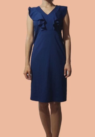 Gerard V-Neck Ruffle Cap Sleeve Sheath Midi Dress