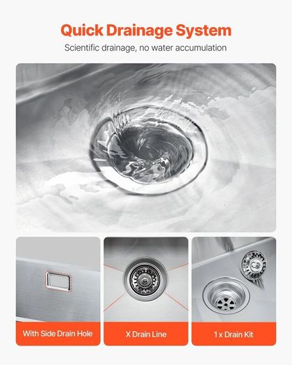 Stainless Steel Undermount Sinks Drop-In Single Bowl Farmhouse Basin with Accessories 50cm