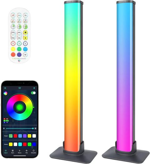 LED Light Bar, 2PCS Smart RGB Light Bar Gaming Lights TV Backlights Color Changing Mood Light Sync with Music for PC, TV, Room Decoration, USB Port, with Remote Control and APP Control