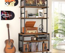 Record Player Stand with Vinyl Storage, Turntable Stand Holds Up to 400+Albums, 5 Layer