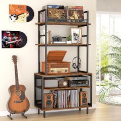 Record Player Stand with Vinyl Storage, Turntable Stand Holds Up to 400+Albums, 5 Layer