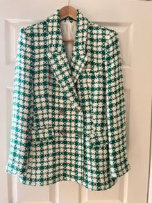 Chanel Style Zara Jacket. Ladies Size Medium Green & Cream Check. Excellent Condition
