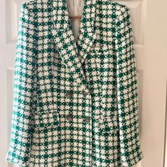 Chanel Style Zara Jacket. Ladies Size Medium Green & Cream Check. Excellent Condition