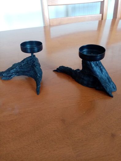 Pair of wooden candle holders