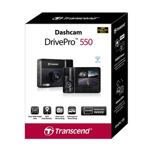 Transcend Dashcam DrivePro 550B Wi-Fi Dual-Lens Dash Camera 64GB MicroSD