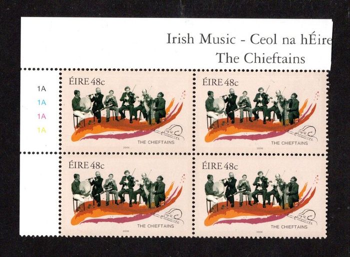 2006 Ireland Irish Music The Chieftains Plate Block 1A1A1A1A Commemorative Stamp Mint Never Hinged (MNH)