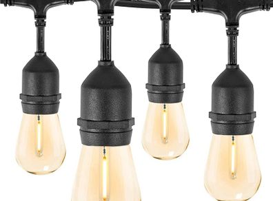 S14 Outdoor String Lights Mains Powered 100FT, Garden String Lights with 30+2 Plastic LED Bulbs, Waterproof IP65 Heavy Duty Festoon Lights for Backyard Patio Cafe Balcony Party Wedding (FREE POSTAGE)