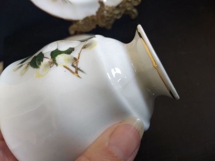 Fabulous Arklow Pottery Bone China Trio in "Display-Only" Condition - a Lovely Floral Pattern in White, Yellow and Green.