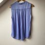 Vince Sleeveless Band-Collar Silk V-Neck Blouse Periwinkle Image 6