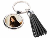 Personalised Round Metal Keyring with PU Tassel - Black