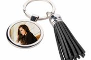 Personalised Round Metal Keyring with PU Tassel - Black