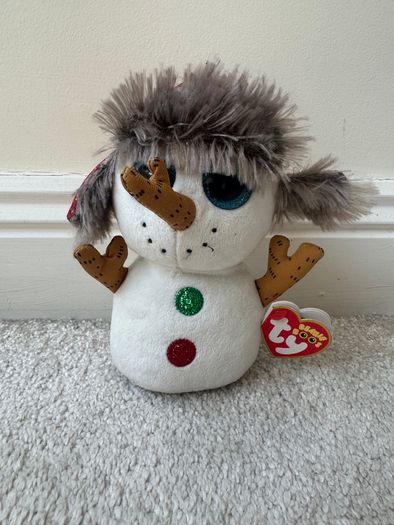 Ty Beanie Boo Buttons the Snowman approx. 6" Plush Dirty Please see photos