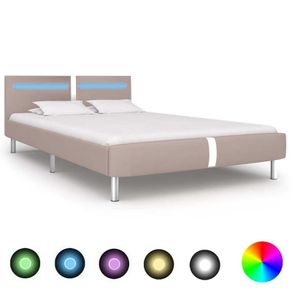 Bed Frame with LED Cappuccino Faux Leather 135x190 cm