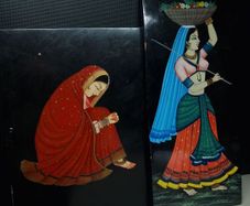 Vintage Indian Lacquer Wall Art Set of 2