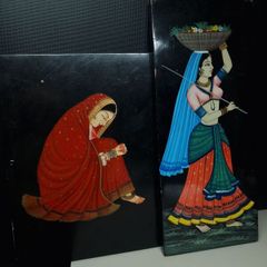 Vintage Indian Lacquer Wall Art Set of 2