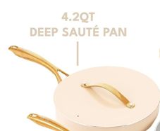 Gold pot, Ceramic non toxic cookware Non Stick 4.2 qt deep saute pan with lid, induction Pots and Pans. Gold cookware. Members mark pot