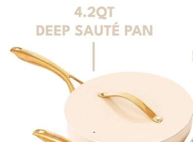 Gold pot, Ceramic non toxic cookware Non Stick 4.2 qt deep saute pan with lid, induction Pots and Pans. Gold cookware. Members mark pot