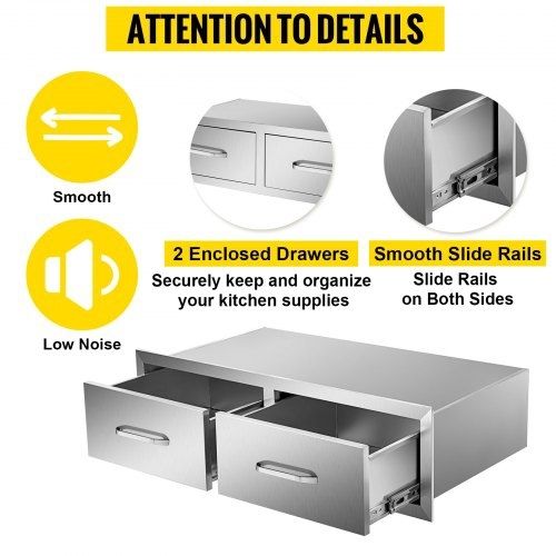 Outdoor Kitchen Drawers 30\" W x 10\" H x 20\" D, Horizontal Double BBQ Access Drawers Stainless Steel with Handle, BBQ Island Drawers for Outdoor Kitchens or Patio Grill Station