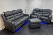 Titan Plus 3+2 Dark Grey Leather Recliner Sofa Set