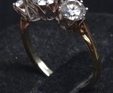 Vintage 9ct Gold Three Stone Ring Dublin Hallmark Size 51.5
