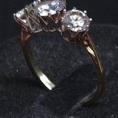 Vintage 9ct Gold Three Stone Ring Dublin Hallmark Size 51.5