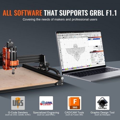 CNC Router Machine, 300W, 3 Axis GRBL Control Wood Engraving Carving Milling Machine Kit, 15.75 x 15.75 x 2.36 in / 400 x 400 x 60 mm Working Area 1200 RPM for Wood Acrylic MDF PVC Plastic Foam