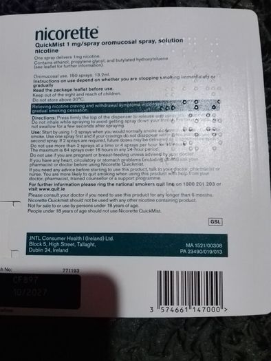 Nicorrette spray quick mist x 2