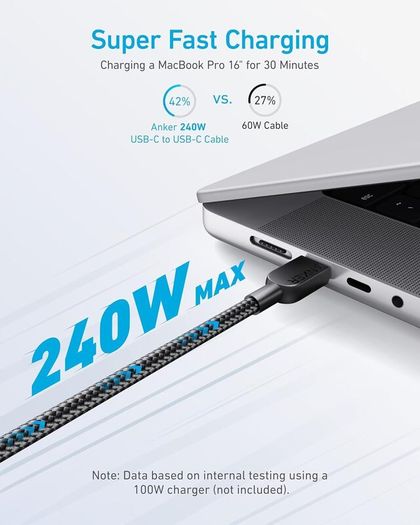 240W USB C to USB C Cable (2Pack,6ft), USB C Charger Cable Fast Charge for MacBook Pro, iPhone 17/16/15, iPad Pro, Samsung Galaxy,and More(USB 2.0)