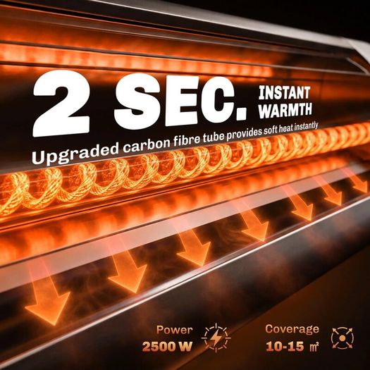 Electric Infrared Patio Heate IP65 2500 W with Tripod, 3 Heat Settings, 24H Timer