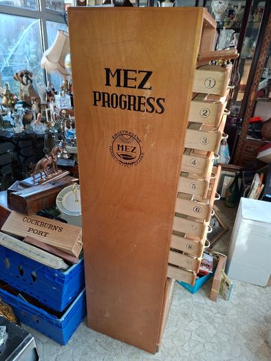 Beautiful Rare Old MEZ Progress Advertising Cabinet with Numbered Drawers 1 to 10 with Contents