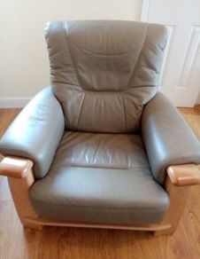 Solid Beech and Leather Armchair