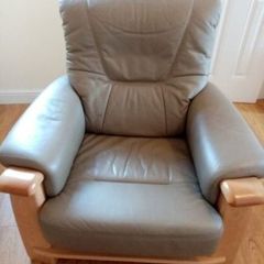 Solid Beech and Leather Armchair