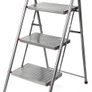 3 Folding Stepladder Large Step Stool with Non-Slip Feet, Collapsible for Compact Storage, Strong Steel Structure, Safety Clip, 150kg Weight Capacity, 105cm High, Pink/Grey Image 6