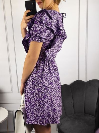 Fleece Mini Dress With Flowers Purple