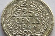 Dutch Silver 25 Cents Netherlands 1944 WW2