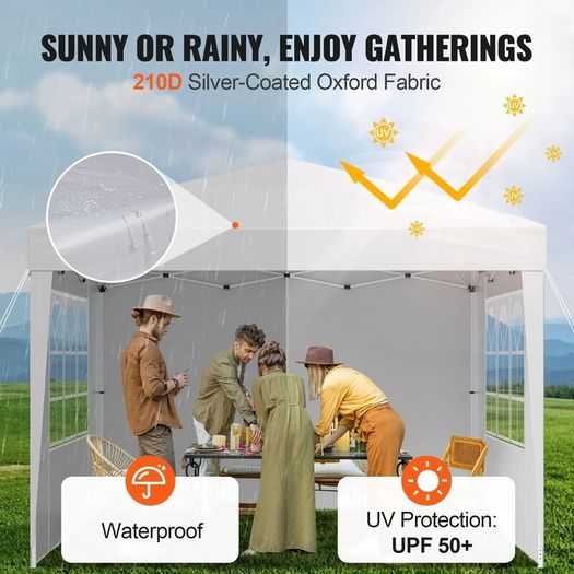 Pop Up Canopy 2.95 x 2.95 m  Instant Canopy Portable Gazebo with 3 Sidewalls & 2 Ventilated Windows, Height Adjustable Pop-Up Outdoor Shelter Tent for Events