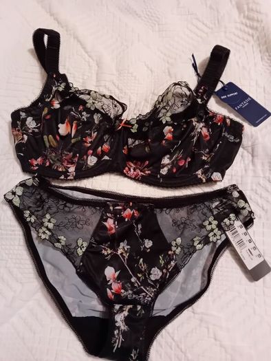 Fantasie Kimberley - Underwired Side Support Bra 30F and Briefs XS - Black Floral - BNWT RRP 58