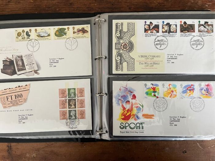 Collection of  74 UK First Day Cover stamps 1987 to 1992 in album plus 5 extra pages and book