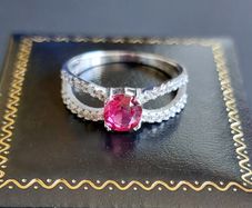 925 Ladies Sterling Silver Ruby Coloured Gemstone Ring