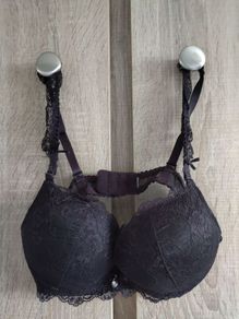 Elegant lace black set bra thongs size s 70 a