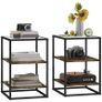 2-Piece Side Table Set with Glass Top, 3-Tier Design, Metal Frame, for Living Room, Bedroom, Brown Image 4