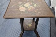 Antique Edwardian folk art handpainted floral side table 2 tier